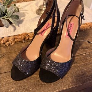 Betsey Johnson Black Glitter Heels 9